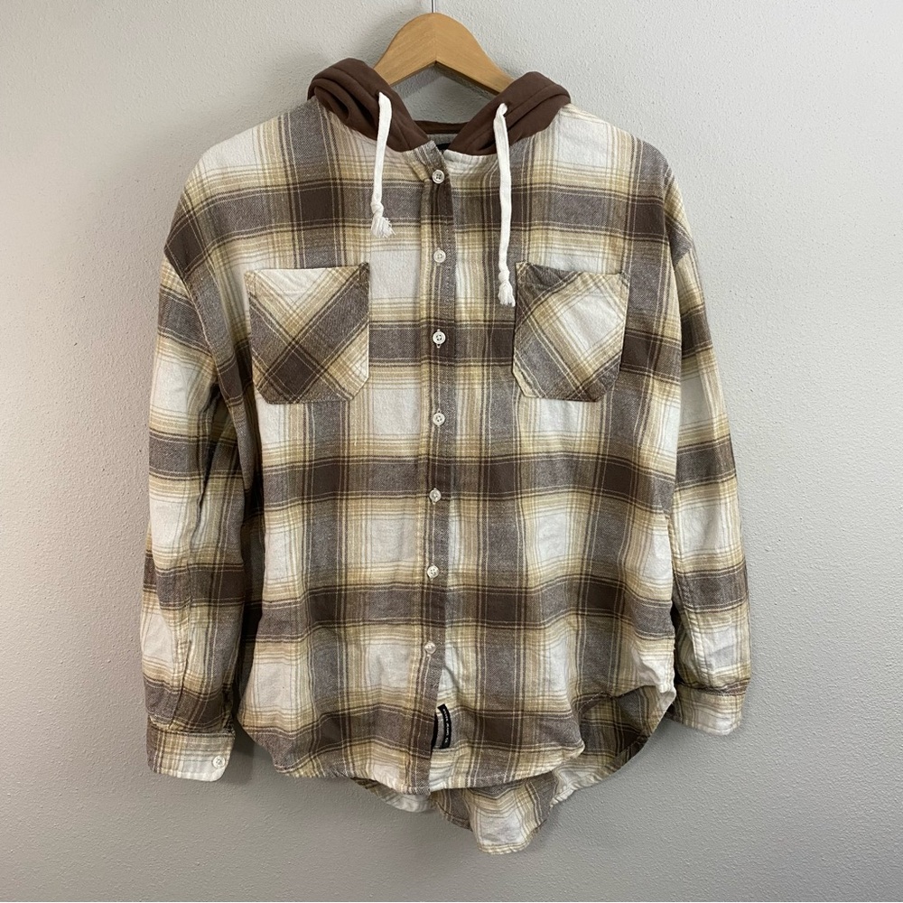 Silver Jeans Co Boyfriend Fit Flannel Yellow Brown Button Down Long Sleeve Large